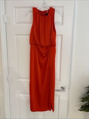 Sleeveless orangs Maxi Dress with Blouson Bodice